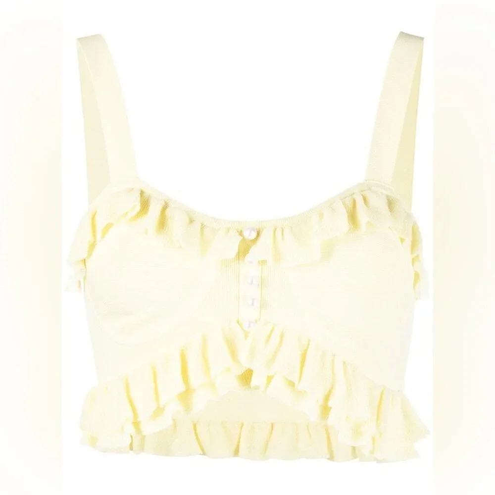 NEW SANDRO Ruffled Bandeau Top Pastel Yellow Pearl Detail | size 1 / S - Picture 4 of 10